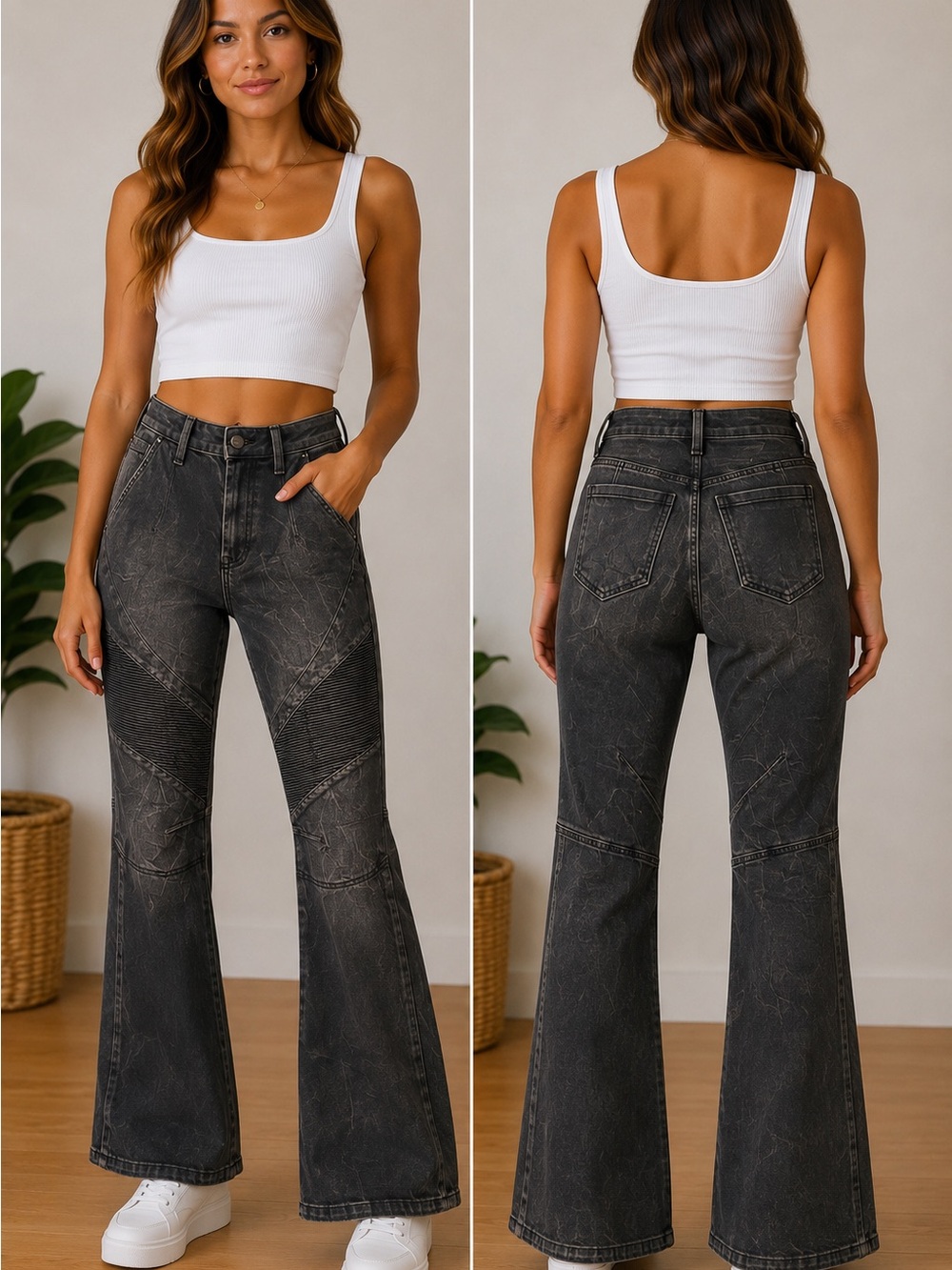Free People High-Rise Charcoal Flare Jeans - Women